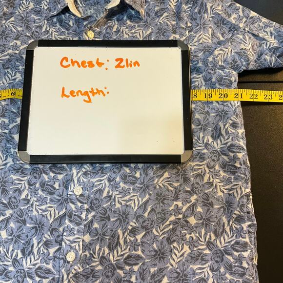 Caribbean Joe Blue and White Tropical Print Short Sleeve Linen Button Up Size M - Picture 5 of 6